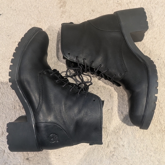 Timberland Genuine Leather Ankle Boots Lace-up Heeled Combat SZ8 - Picture 5 of 15